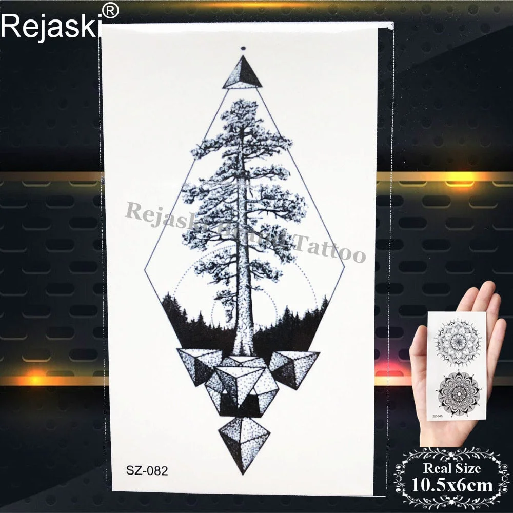 Rejaski Black Temporary Tattoo Stickers Women Iceberg Arm Geometry Waterproof Tatoos Men Mountain Fake Tattoo 3D Summer Style