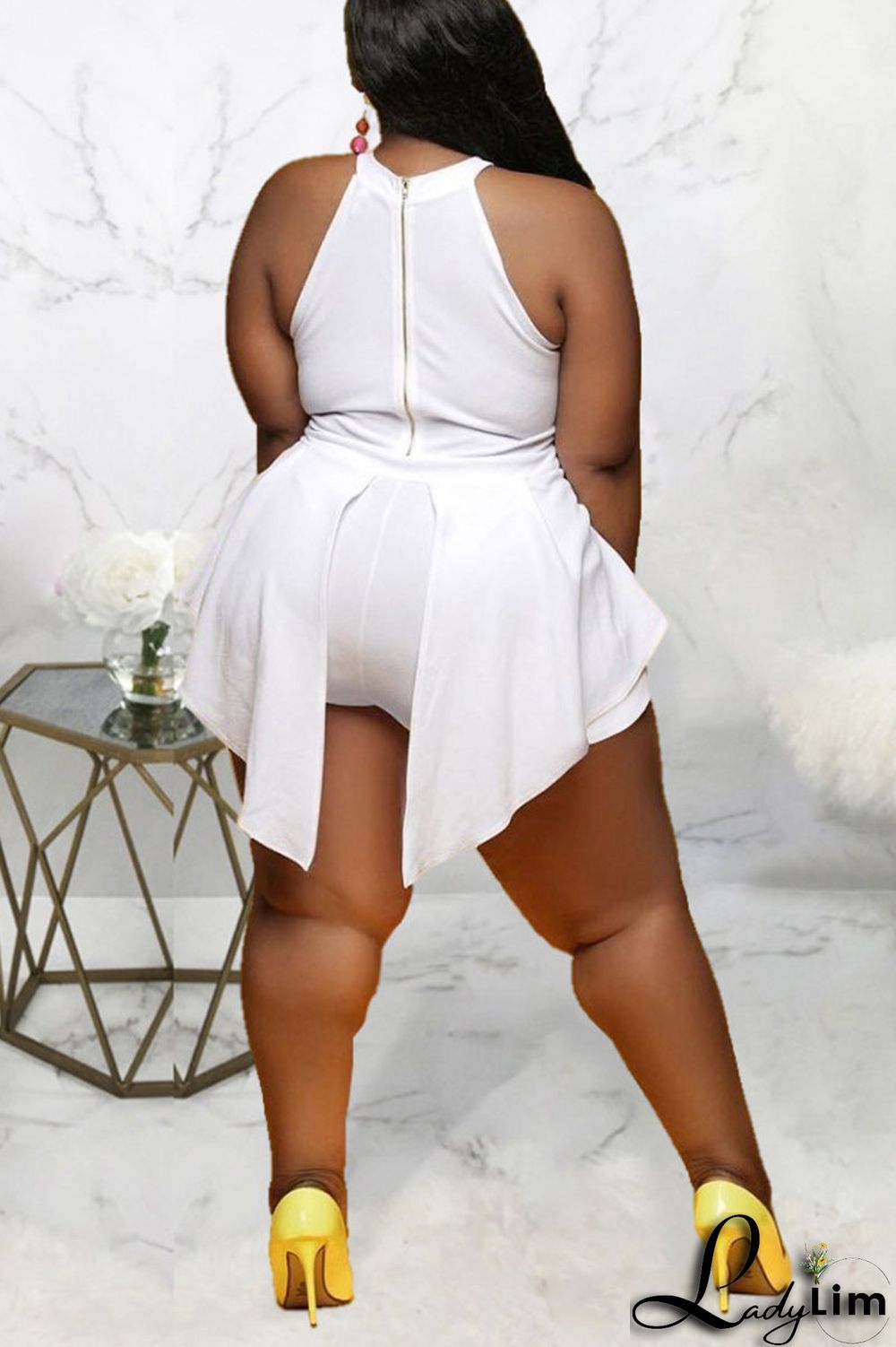 White Sexy Print Patchwork O Neck Plus Size Jumpsuits