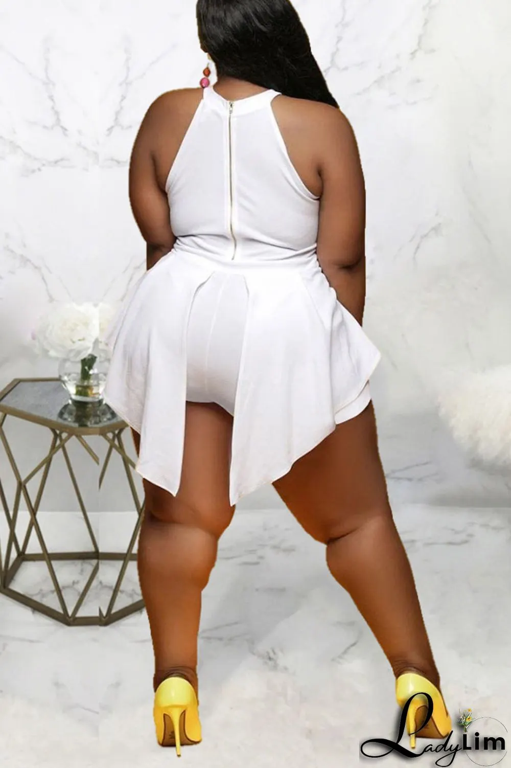 White Sexy Print Patchwork O Neck Plus Size Jumpsuits