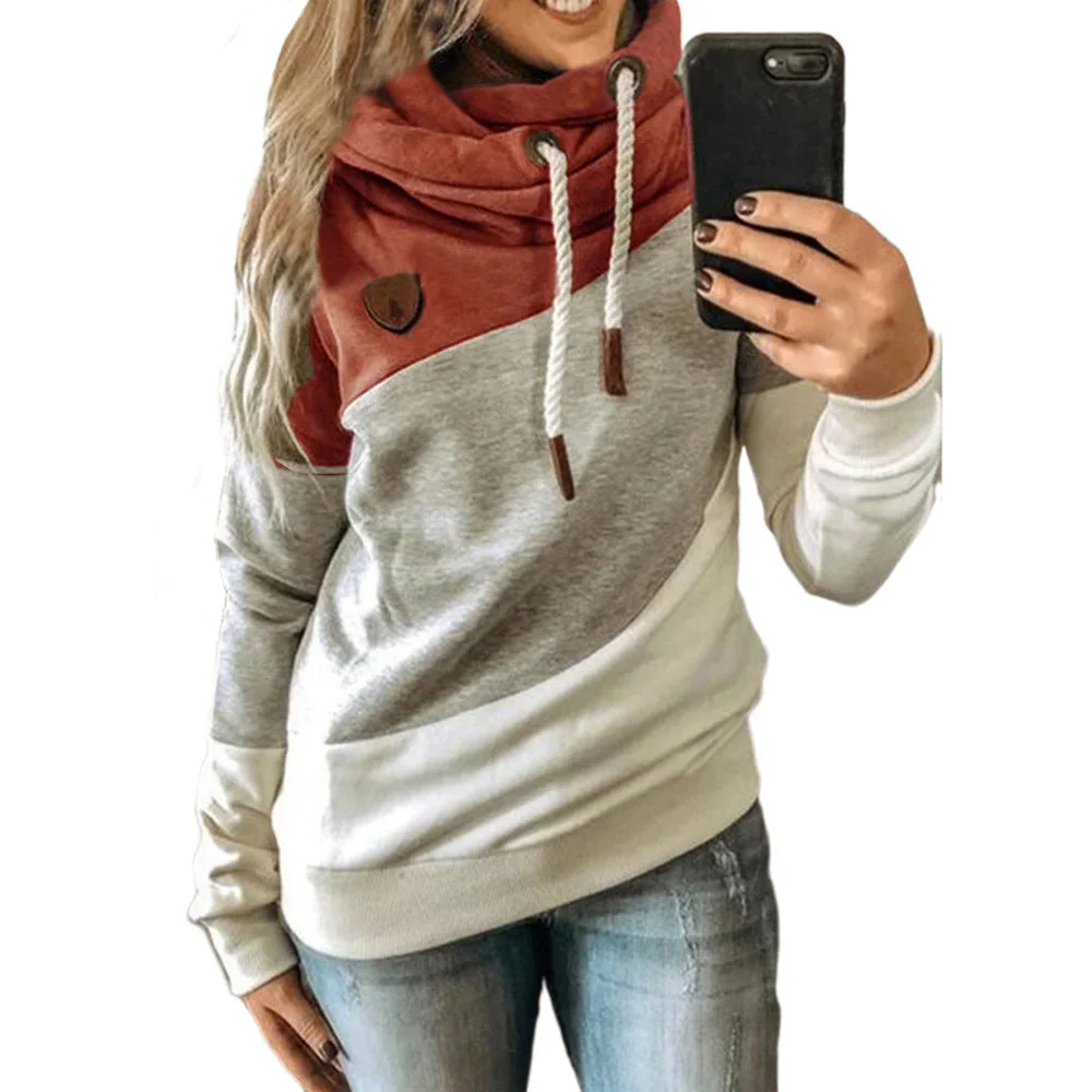 Uveng Splicing Stitching Hooded Fleece Loose Sweater