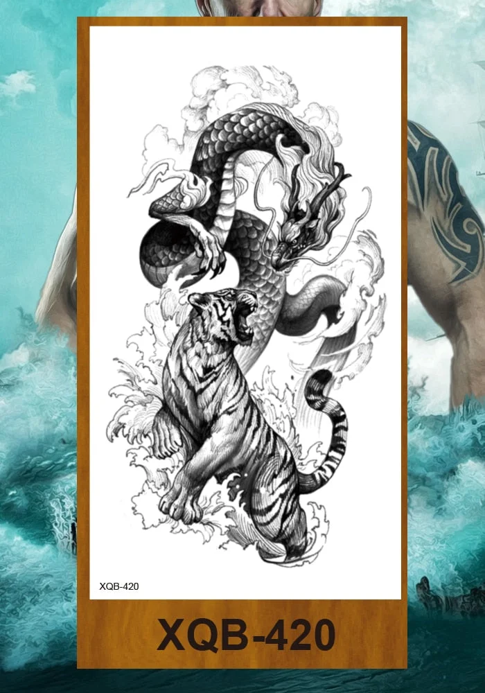 Temporary Tattoos Stickers Dragon Snake Tiger Totem Pterosaur Demon Beast Men Women Adult Girl Flower Arm Chest Fake Tatoo DIY