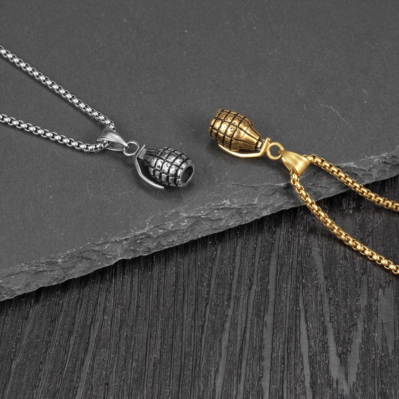 Hip-Hop Grenade 304 Stainless Steel Men’s Pendant Necklace