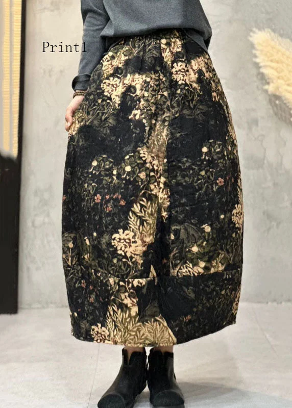 Bohemian Print Elastic Waist Fine Cotton Filled Skirts Summer