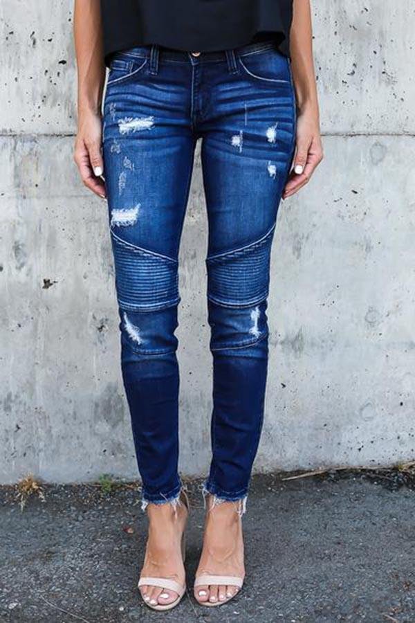 Womens Ripped Stretch Jeans With Vintage-Allyzone-Allyzone