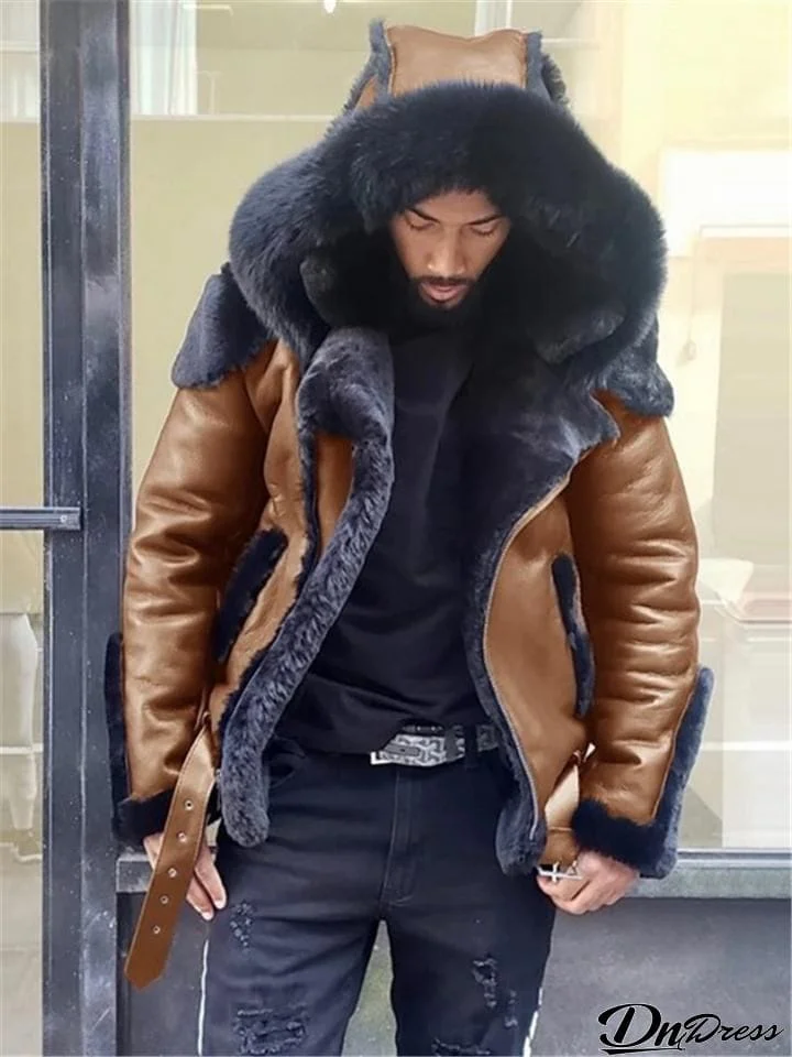 Mens Winter Hooded Luxury Fur Coat