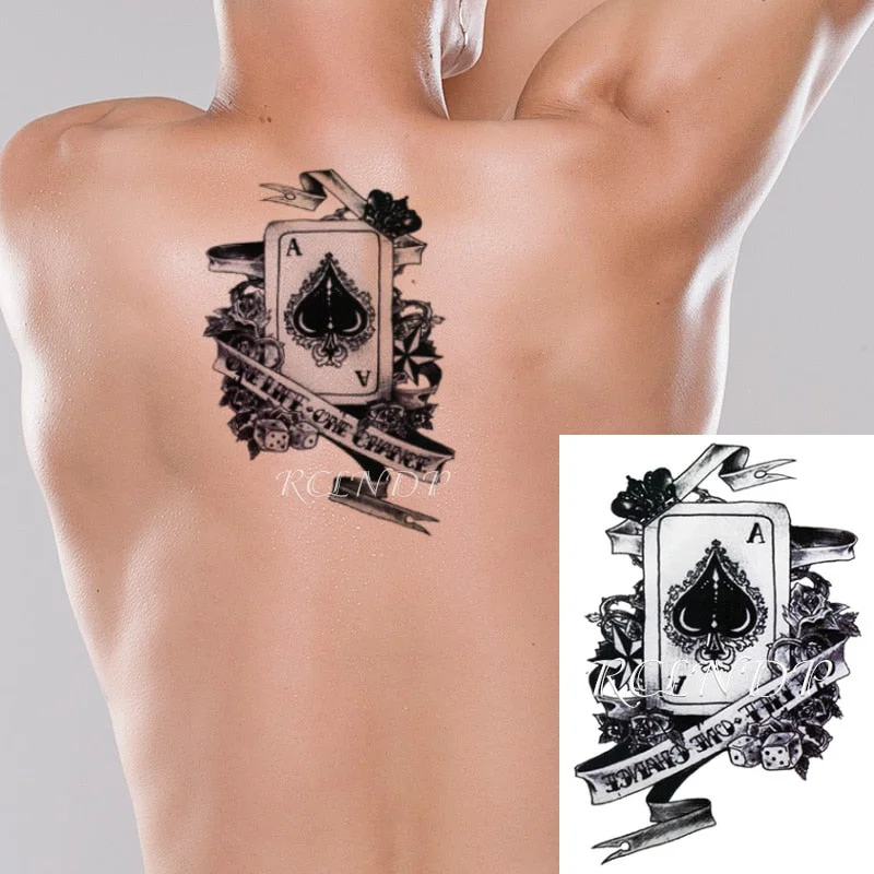 Waterproof Temporary Tattoo Sticker Poker Ace of Spades Letter Flower Art Flash Tatoo Fake Tatto Stickers for Girl Men Women