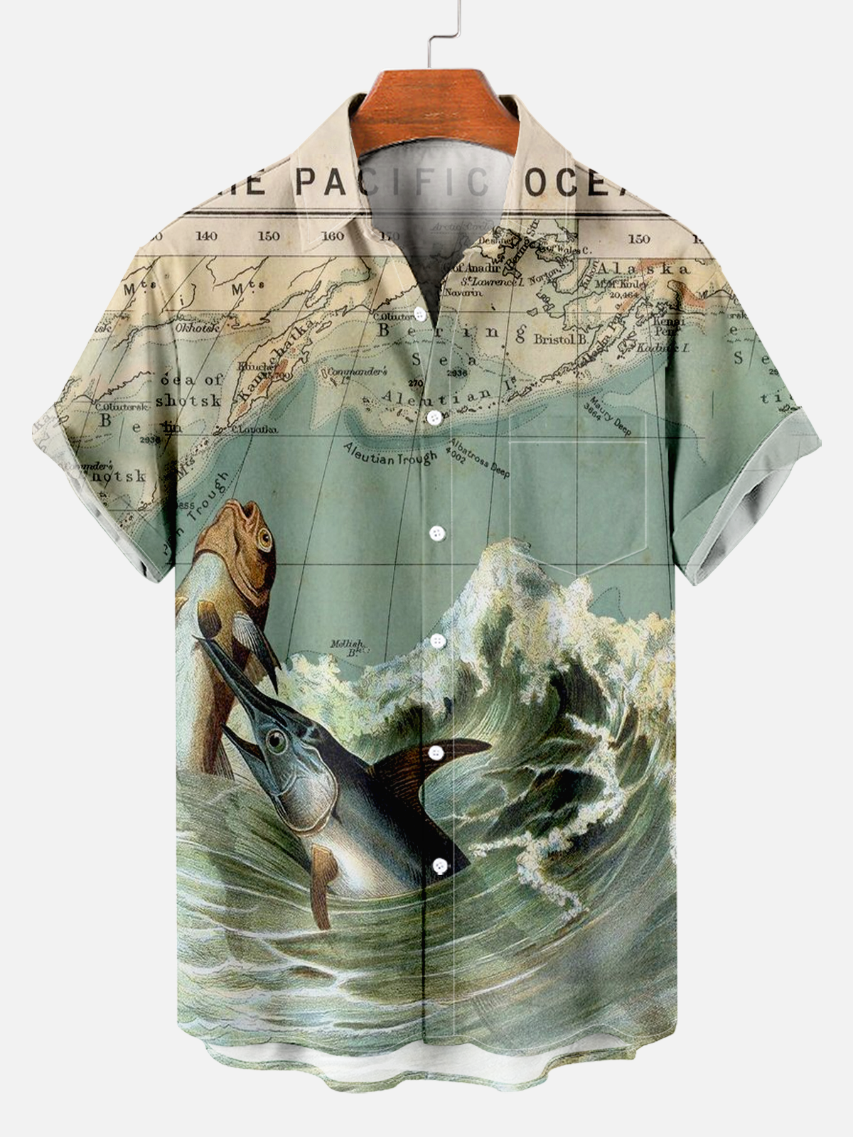 Men's Casual Hawaii Travel Vacation Map Printed Shirt PLUSCLOTHESMAN
