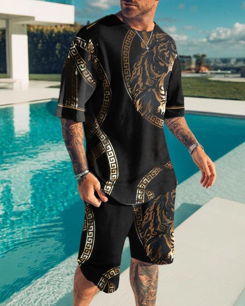 Men's Fashion Tiger Printing Shorts Suit