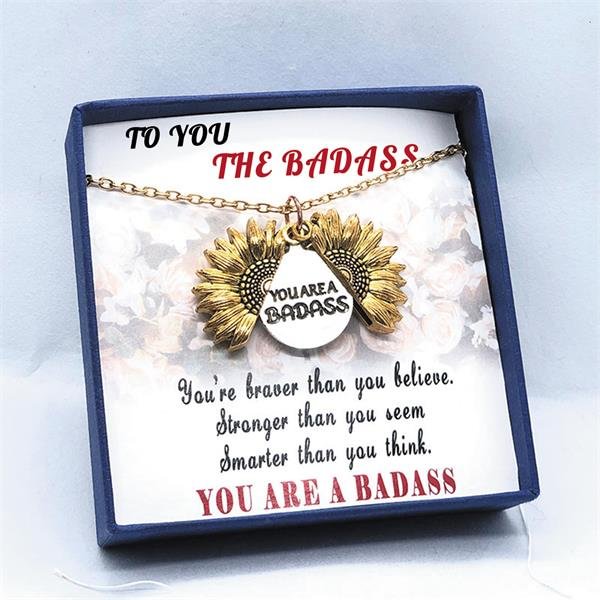 You Are A Badass Sunflower Necklace - Gift Pack