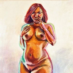 Pornhint NSFW sexy hot nude female full figure curvy bbw erotic art cute flirty fun shy pin up girl pop art printable instant digital download "Coy" NSFW