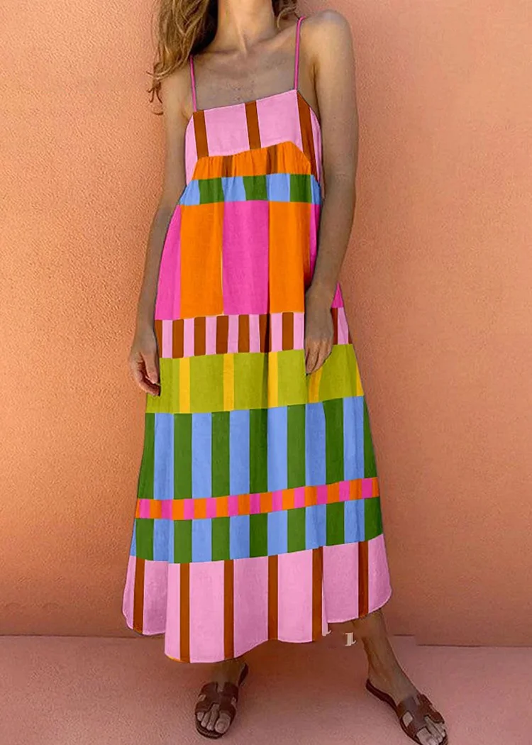 Gorgeous Stripes Print Suspender Dress