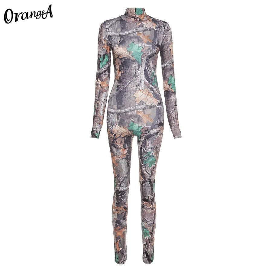 OrangeA 2021 Spring Skinny Women Jumpsuits Long Sleeve Stretchy Aesthetic Activewear Casual Sexy Club Streetwear Fashion Outfits