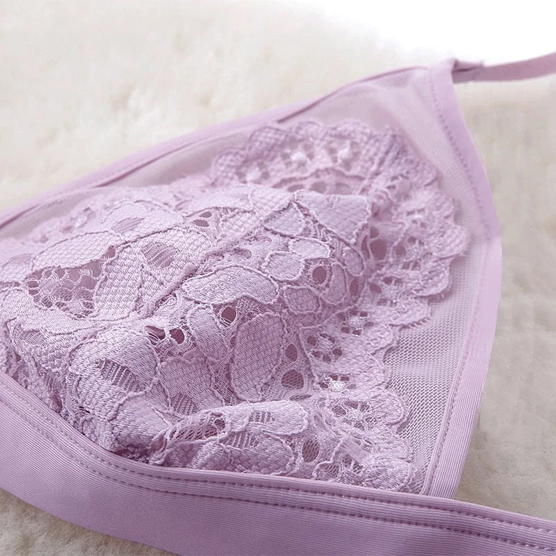 Women Pink Lace Bralette Translucent Wireless Bra Top Lingerie Floral Embroidery Ultra-thin Bralet Female Intimates Underwear