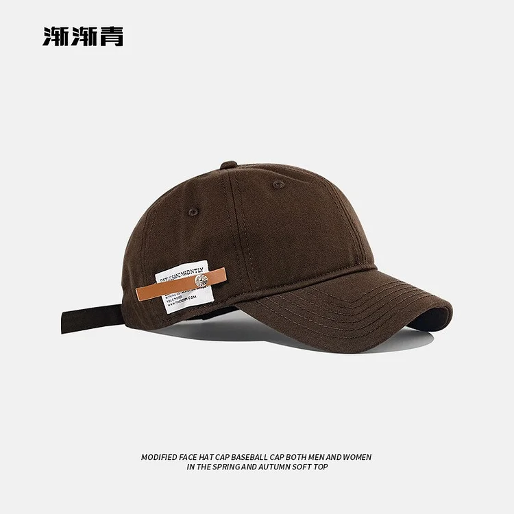 Original retro and versatile English small leather tag cap womens casual and versatile baseball cap mens soft top green hat