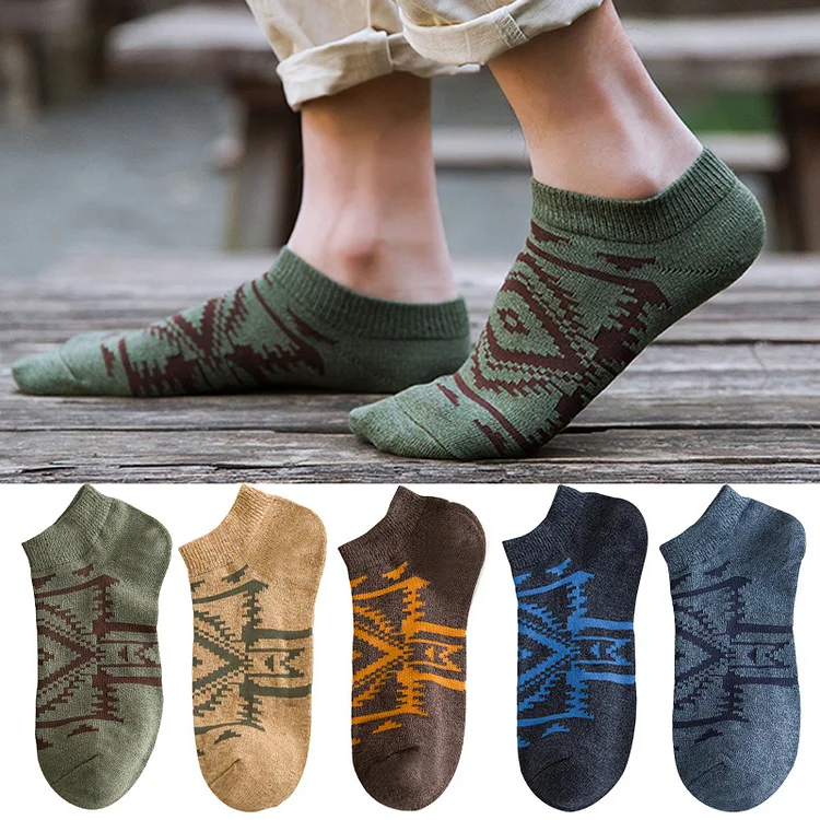Retro All-match Sweat-absorbing And Deodorant Ethnic Style Cotton Socks (5 Pairs)