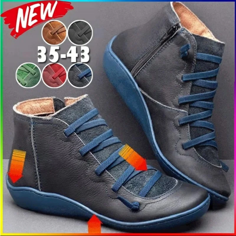 2019 New Women's PU Leather Ankle Boots Women Winter Cross Strappy Vintage Women Punk Boots Flat Ladies Shoes Woman Botas Mujer