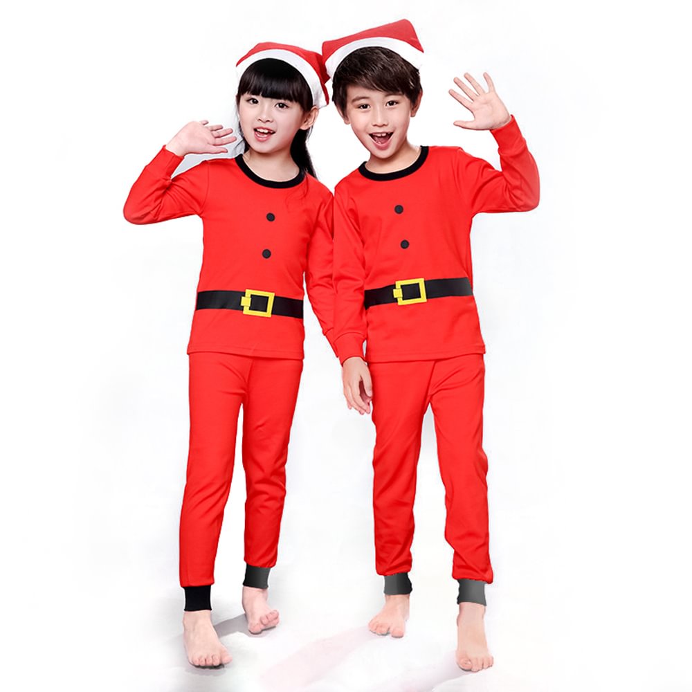 Christmas Pajamas for Children Two Pieces Unisex Cotton Red Set-Pajamasbuy