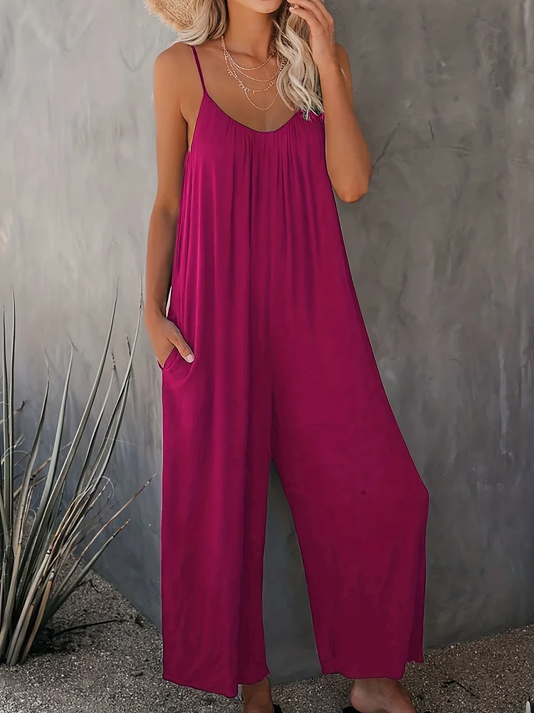 Plus Size - The Hot Summer Hot-Selling Casual And Fashionable Temperament Solid Color Suspender Jumpsuits For Women
