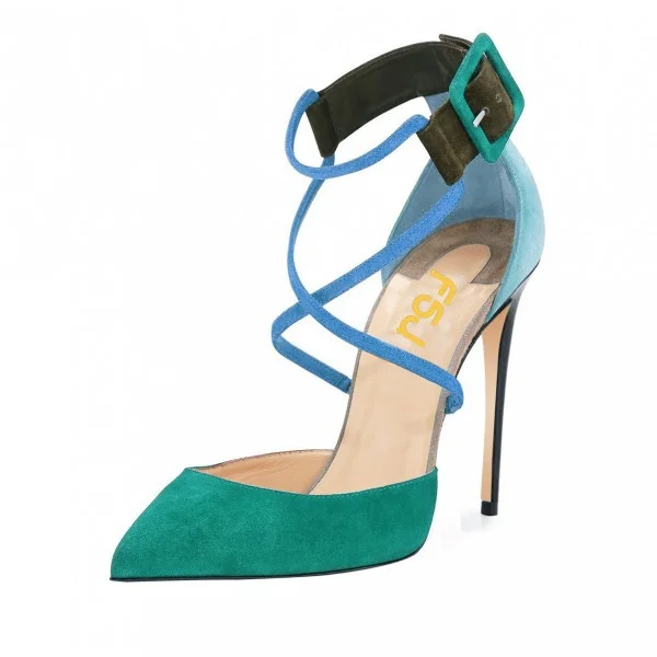 Teal Shoes Vegan Suede Cross over Strap Closed Toe Sandals by FSJ |FSJ Shoes