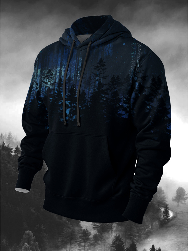 Men's Starry Night Forest Print Hoodie