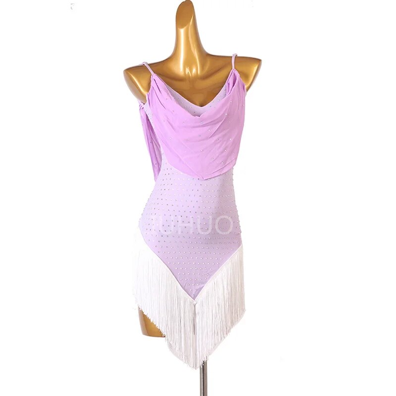 Pink Latin Skirt With Irregular Fringe Latin Dance Dress Female Adult Professional Performance Competition Dress