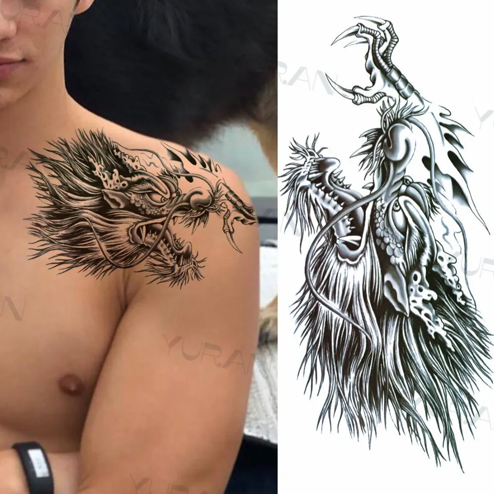 Sdrawing Tiger Flower Temporary Tattoo For Men Adult Fake Cat Dragon Tiger Eagle Wolf Tattoo Sticker Water Transfer Tatoo Paste