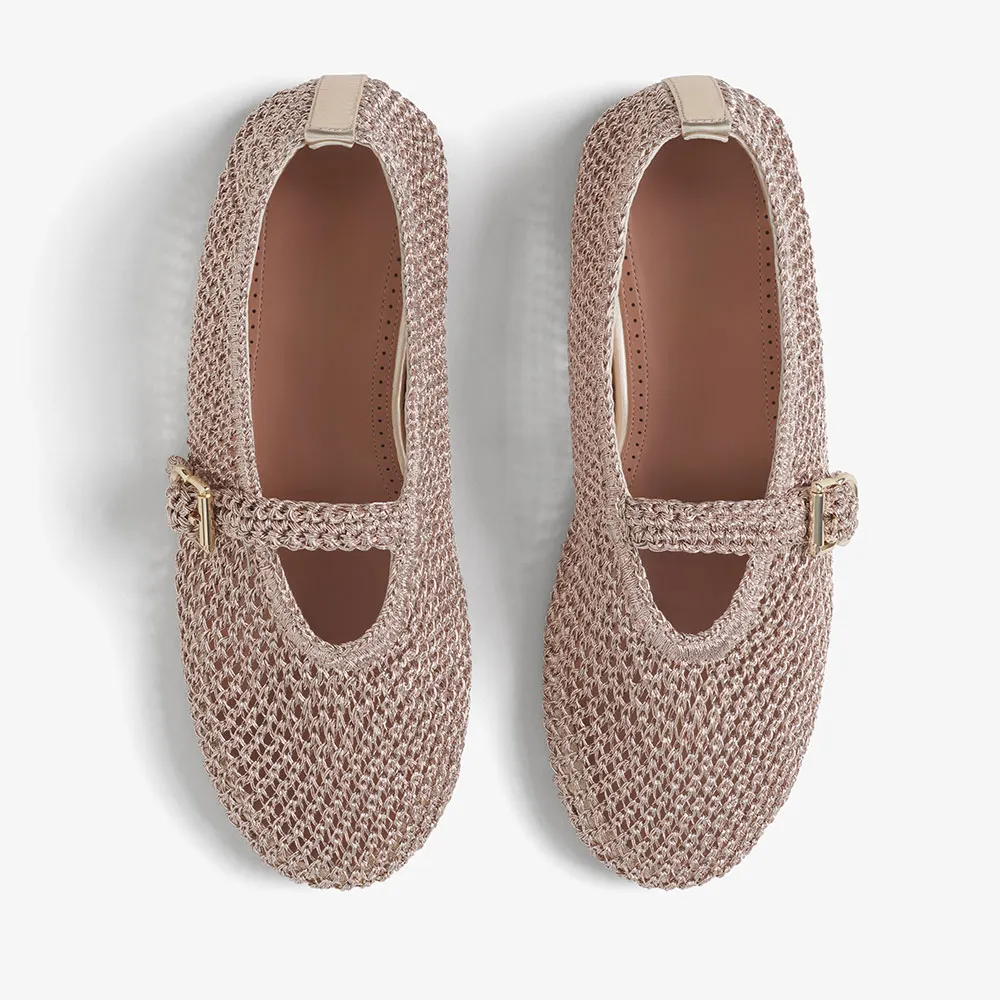 YDN Women's Rose Gold Buckle Strap Casual Mesh Flats with Round Toe
