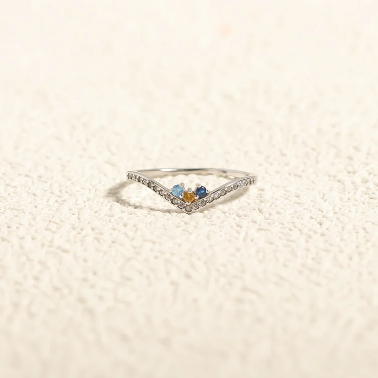 For Grandmother -  Custom Birthstones Chevron Pave Ring
