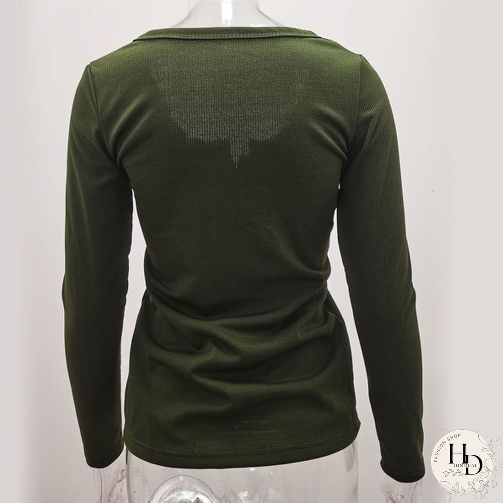 Spring Tight-fitting Bottoming Shirt U-neck Ribbed Long-sleeved Blouse Women's Clothing