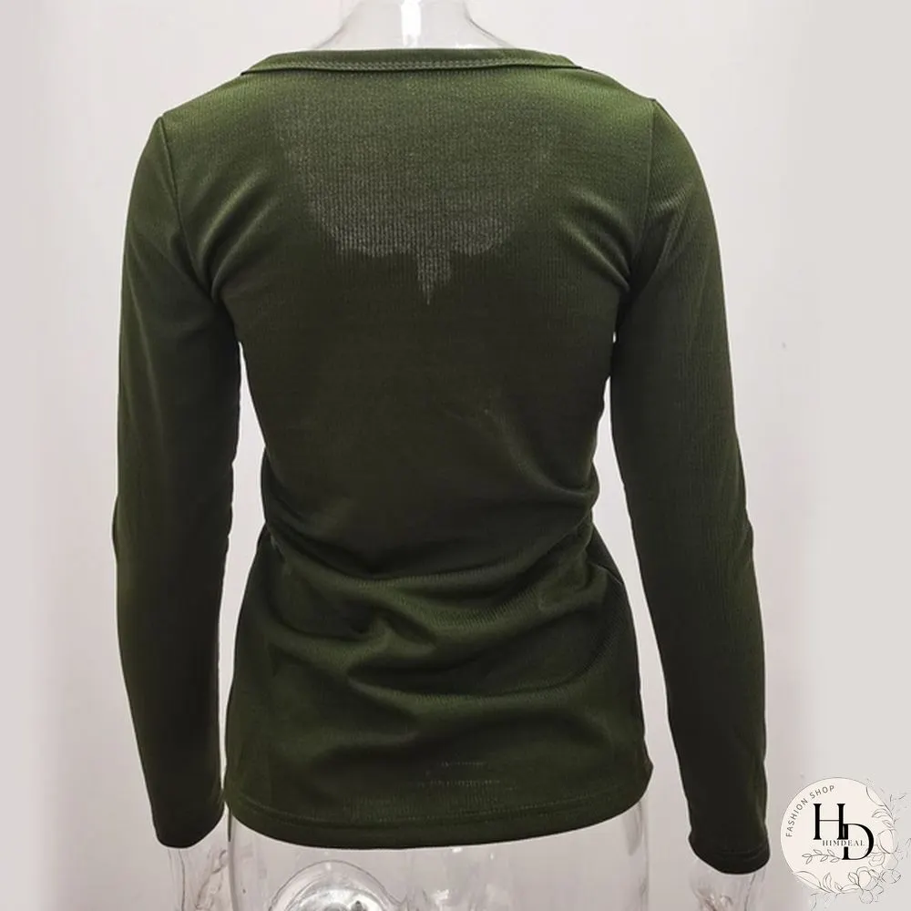 Spring Tight-fitting Bottoming Shirt U-neck Ribbed Long-sleeved Blouse Women's Clothing