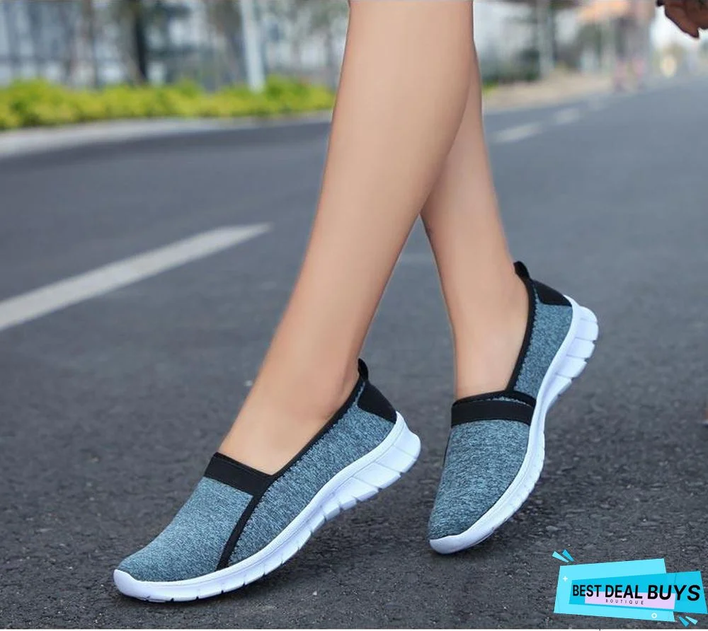 Women Slip On Loafers Plus Size Breathable Mesh Ballet Sneakers Flat Shoes