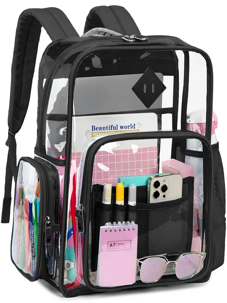 Clear Backpack Heavy Duty Stadium Approved PVC Transparent Backpacks for Kids Adults Clear School Bookbag with Reinforced Strap for School, Travel