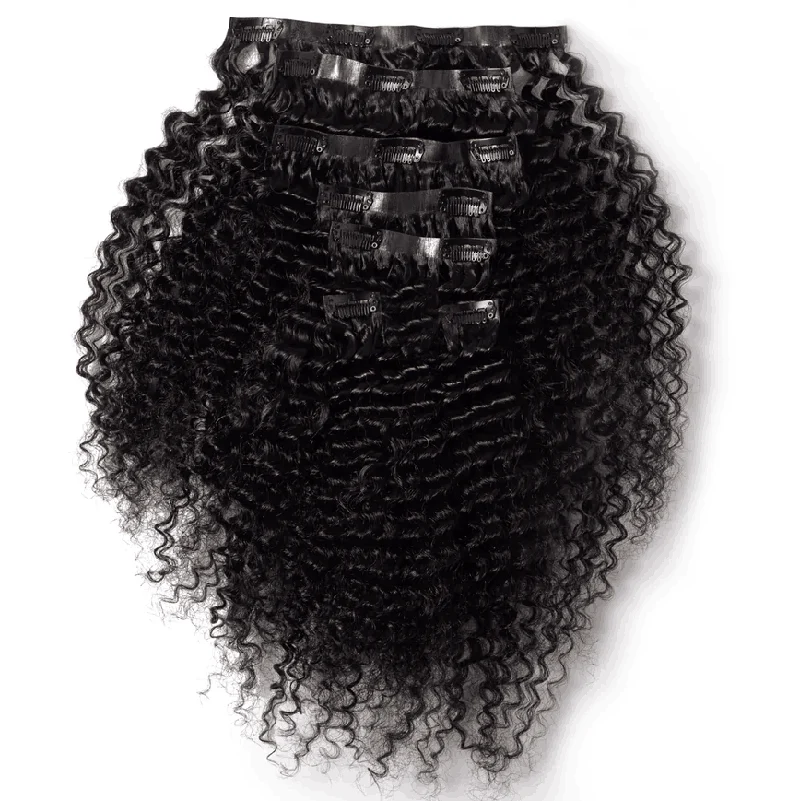 Kinky Curly Seamless PU Clip In Human Hair Extensions Natural Color Full Head High Quality Hair Bundles