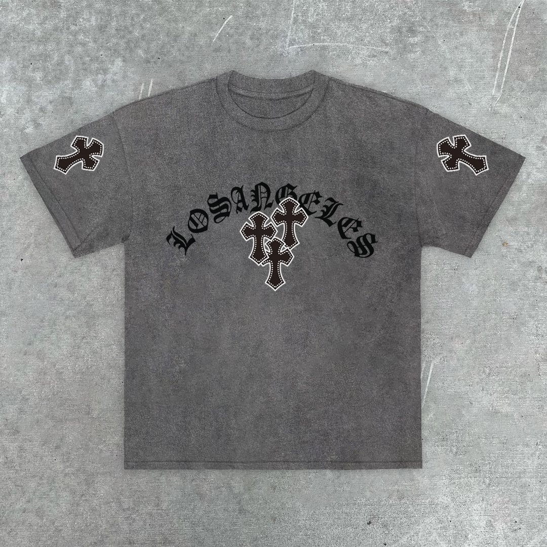 Sopula Retro Wash Fashion Cross Trendy Short Sleeve T-Shirt - SOPULA