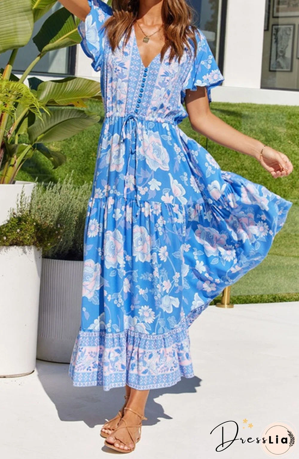 Women's Fashion Casual Flower Print Dresses Spring Summer Dresses Short Sleeve Dress Long Dress Plus Size Dress
