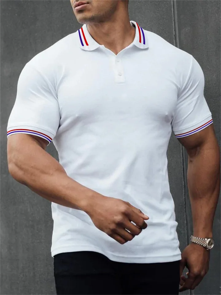 Solid Color Men's Summer New Men's Collar Cuff Stripes Stitching Fashion Casual Breathable Short-sleeved Polo Shirt Men Kmmey