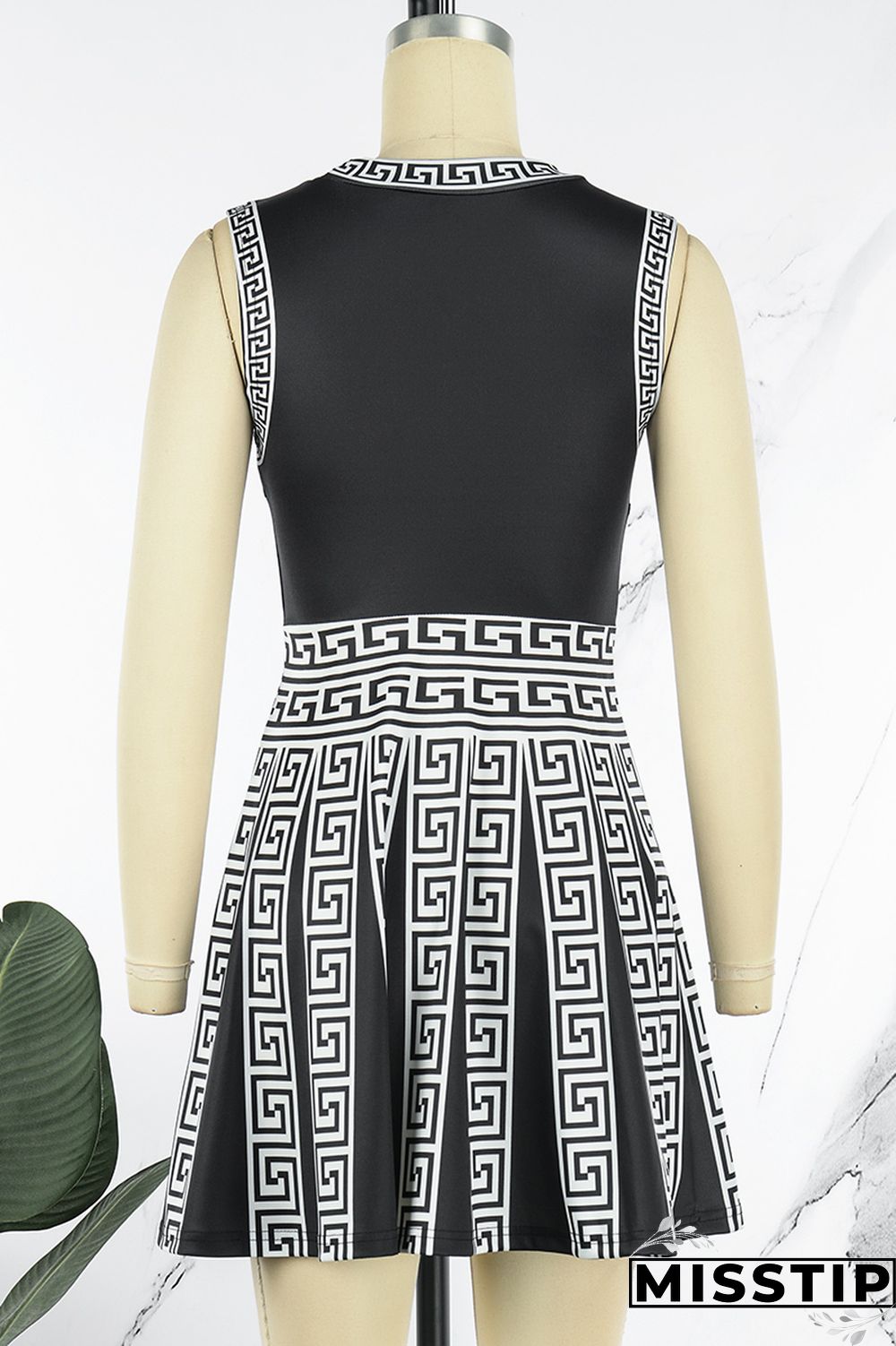 Apricot Casual Print Patchwork O Neck Sleeveless Dress Dresses