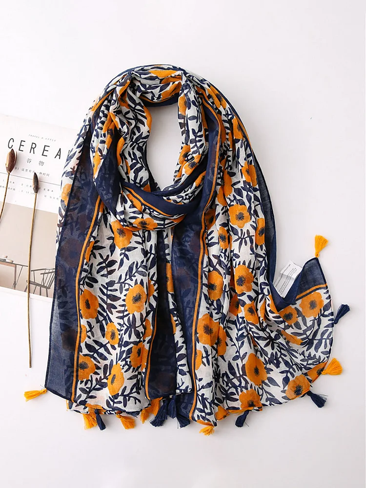 Women Vintage Sunscreen Floral Printed Scarf