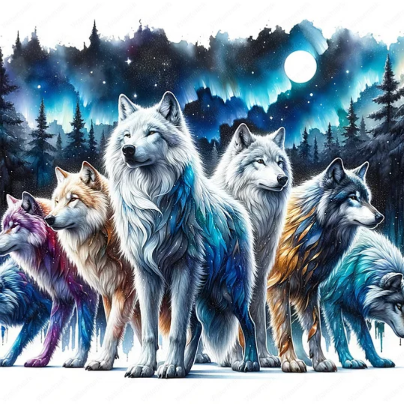 Forest Wolves 50*50cm (canvas) full round drill(40 colors) diamond painting