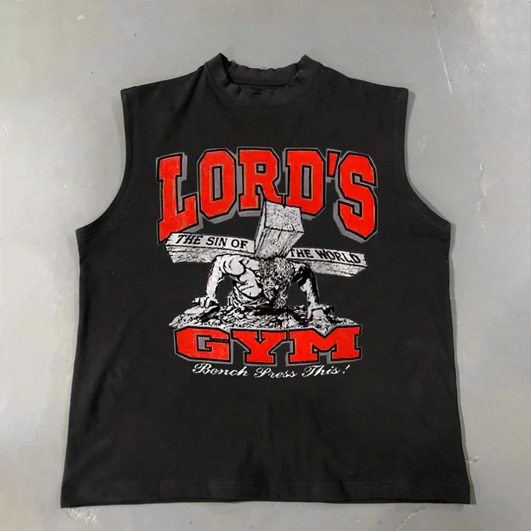 Lord's Gym God Print 100% Cotton Casual Tank Top