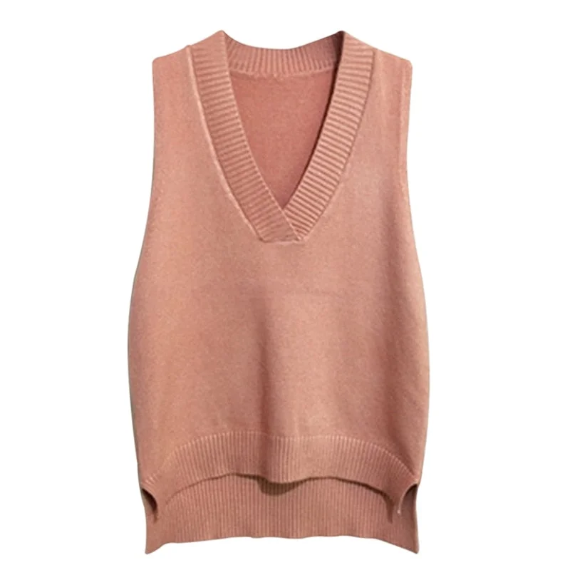 Muyogrt V-neck Knitted Vest Women's Sweater Autumn And Winter 2021 Korean Loose Wild Sweater Vest Sleeveless Sweater Jumpers