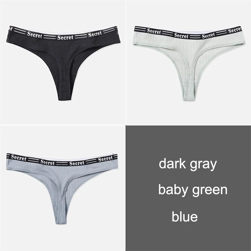 3PCS/Set Women Cotton Panties Thong Underwear G-String Underpants Sexy Briefs Lingerie Female Letter Embroidery Low Waist Pantys