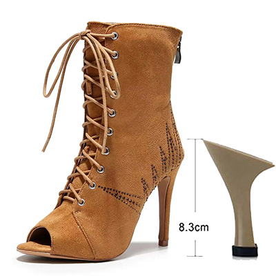 VCshoes Woman Brown Flannel Latin Dance Boots Women High Heel Stiletto Bootie Ladies Rhinestone Jazz Dance Shoes Slim Heel 8.5cm