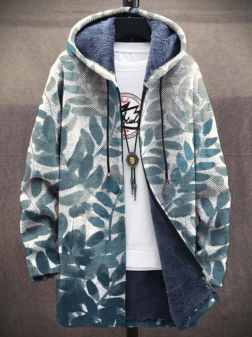 Unisex Leaves Watercolor Gradient Art Print Plush Thick Long-Sleeved Sweater Coat Cardigan