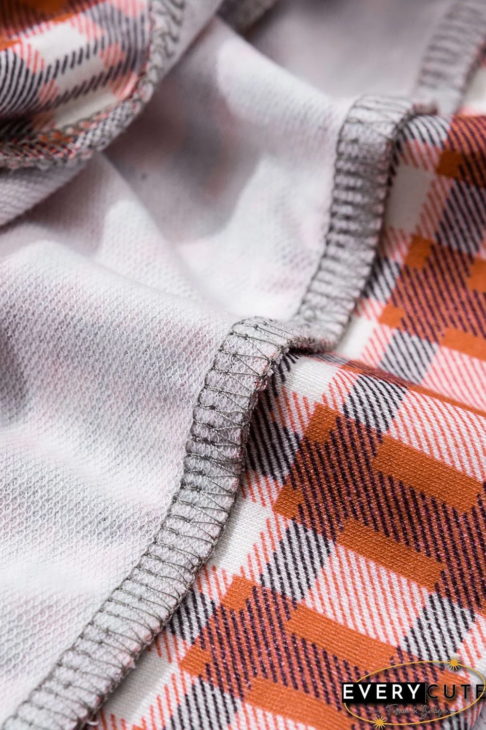 Red Cowl Neck Plaid Drawstring Hoodie with Thumb Hole