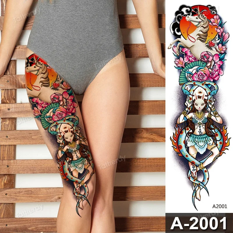 sexy tattoo stockings thigh leg temporary tatoos for women girls body stickers flowers peonies carp fish dragon snake tattoo big