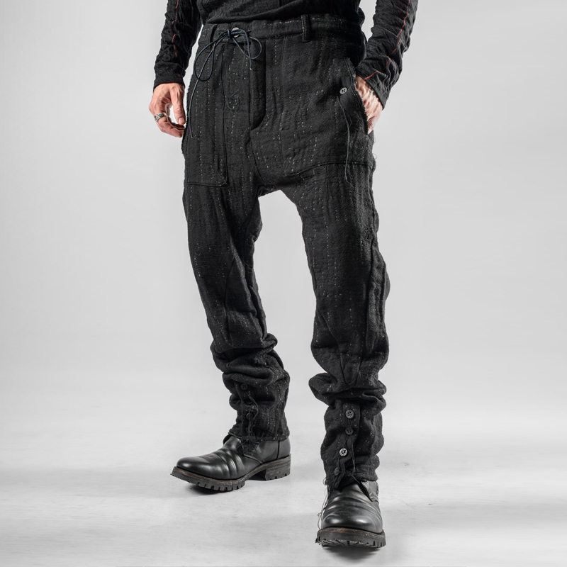 Men's Vintage Cotton and Linen Hem Button Slit Pants