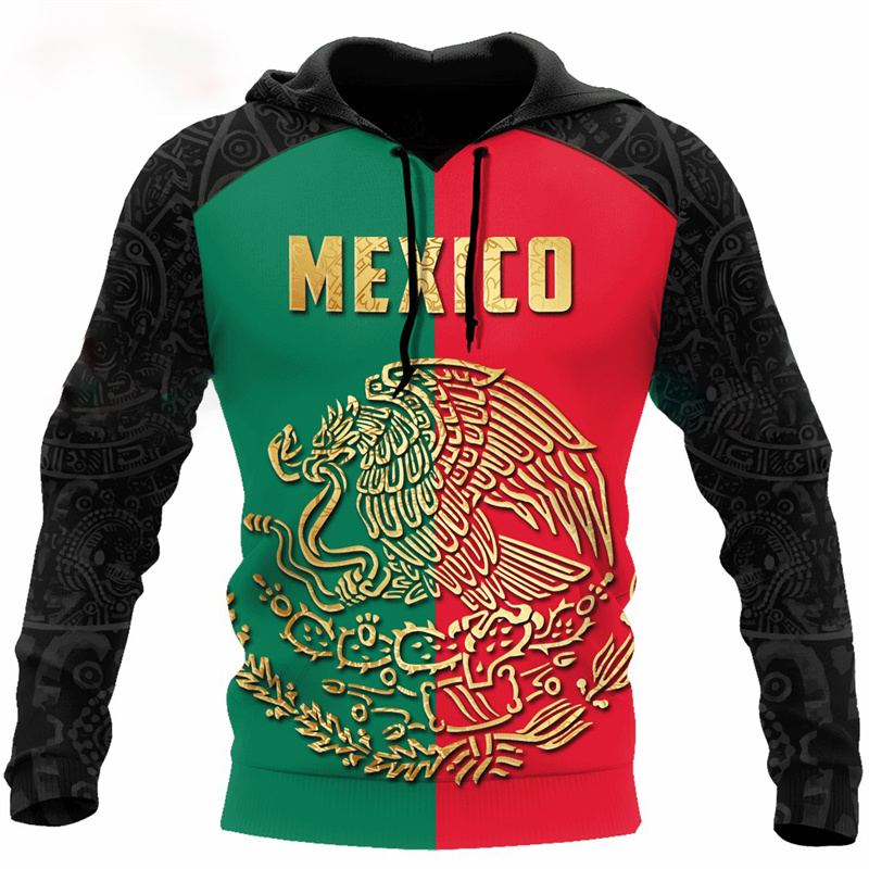 Erpret Fashion 3D Print Mexico Flag National Emblem Hoodie Men Tops Autumn Long Sleeve Mexican Aztec Sweatshirt Streetwear Clothing
