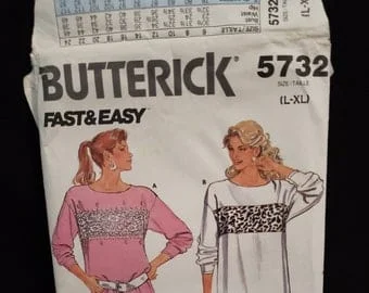 pornhint Pornhint Butterick 5732 sewing pattern for skirt, pants and skirt, moderate stretch knits, overshirt/T, leggings, tapered skirt, cut to a large RARE