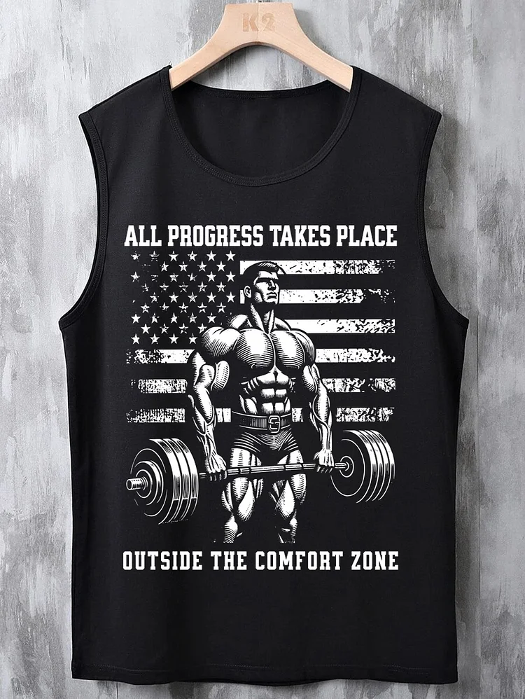 Men's All Progress Takes Place Outside The Comfort Zone Print Cotton Tank Top